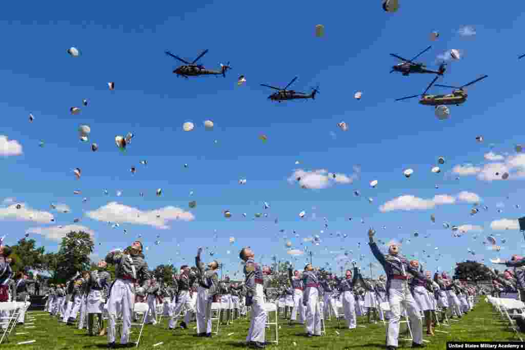 United States Military Academy cadets celebrate their graduation at the end of their commencement ceremonies in West Point, New York, June 13, 2020. (Credit: Brandon OConnor/U.S. Army)