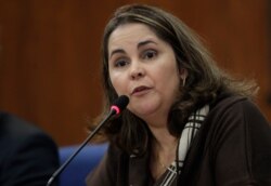 Eugenia Augusta Gonzaga, former president of a commission investigating crimes committed during the Brazil's dictatorship, gives a press conference in Sao Paulo, Brazil, Aug. 1, 2019.