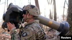 FILE - A U.S. Army soldier trains on a Javelin anti-tank missile at Fort Campbell, Kentucky, Dec. 5, 2019.