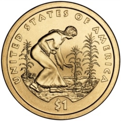 The 2009 U.S. one dollar coin features an image of the "three sisters" technique of planting corn, beans and squash together.