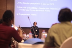 Fiona Pearce, a U.N. military gender adviser and Australian Air Force squadron leader, said increasing the number of women in peacekeeping forces was crucial. (Stacey Knott/VOA)