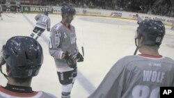 Hamburg Freezers warm up before the game