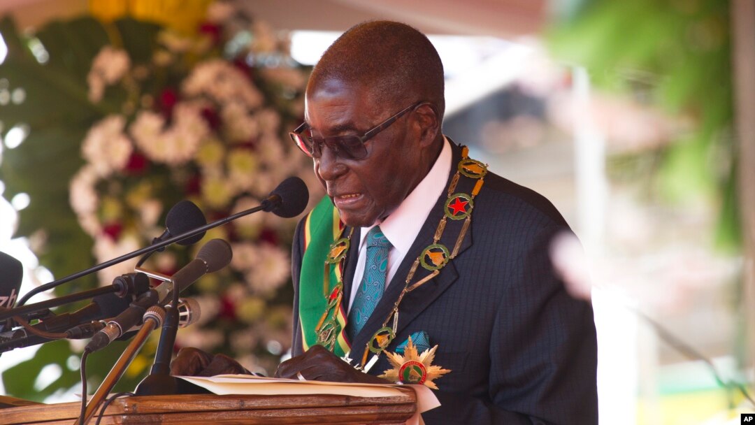 Zimbabwean President Robert Mugabe delivers his speech during the country's 37 Independence celebrations in Harare, April, 18, 2017. 
