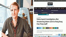 香港英文網媒“香港自由媒體”(Hong Kong Free Press)創辦人兼總編輯湯姆.格蘭迪等遭恐嚇。 （蘋果日報圖片）