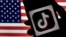 미국 국기를 배경으로 소셜미디어 앱 '틱톡'을 사용하고 있다.