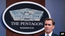 FILE - Pentagon spokesman John Kirby speaks to reporters Feb. 17, 2021. He said March 3 that Iraqi security forces were leading the investigation of the attack on the al-Asad base, adding that it was still too early for any attribution.