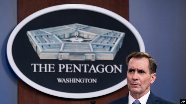 FILE - Pentagon spokesman John Kirby speaks to reporters Feb. 17, 2021. He said March 3 that Iraqi security forces were leading the investigation of the attack on the al-Asad base, adding that it was still too early for any attribution.