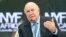 This picture taken June 14, 2013 shows former South African president FW de Klerk speaking during an economic forum in Libreville, South Africa. The country's last apartheid-era president was hospitalized on July 2, 2013 to receive a pacemaker.
