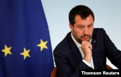 FILE - Italian Deputy Prime Minister Matteo Salvini attends a news conference following a cabinet meeting in Rome.