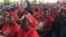 Supporters of MDC-T vice president Thokozani Khupe holding a meeting Sunday in Bulawayo.