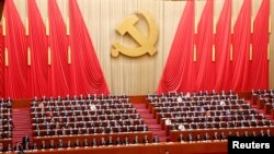 中共二十大2022年10月16日在北京开幕。图为开幕式主席台。