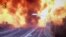 In this frame grab taken from a video released by the Italian police, the moment a truck that was transporting flammable substances explodes after colliding with another truck on a highway on the outskirts of Bologna, Aug. 6, 2018. 