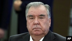 Tajik President Emomali Rahmon is pictured at the Commonwealth of Independent States meeting in Igora, Russia, Dec. 25, 2024. (Kremlin pool photo via AP)