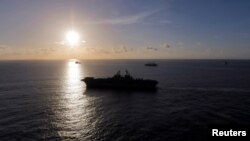 Un buque de la armada estadounidense en acciones humanitarias en el Mar Caribe, cerca de Islas Vírgenes, en septiembre de 2017.