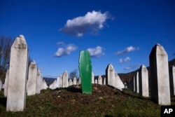 FILE - A view of the Srebrenica Memorial Center in Potocari, Bosnia, January 27, 2024.