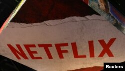 Logo Netflix di Comic Con International di San Diego, California, 21 Juli 2017.