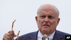 FILE - Rudy Giuliani, an attorney for President Donald Trump, speaks in Portsmouth, N.H., Aug. 1, 2018.