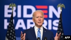 Democratic presidential candidate former Vice President Joe Biden speaks Nov. 4, 2020, in Wilmington, Del. 