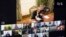 Portuguese President Marcelo Rebelo de Sousa, top, appears on a screen while holding a videoconference with the special advisory body Council State in the Belem palace in Lisbon, Portugal, March 18, 2020.