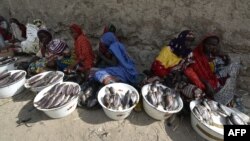 FILE - Fish vendors display their produce at a street market in Baga Sola, Jan. 26, 2015. 