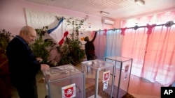 Polling station in Perevalne, Ukraine