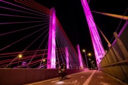 The Kosciuszko Bridge is lit in rainbow colors in support of the LGBT+ community, prior to the 51st anniversary of the Stonewall Uprising, in the Queens borough of New York, June 26, 2020.