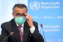 FILE - Tedros Adhanom Ghebreyesus, director-general of the WHO, attends a meeting in Geneva, May 24, 2021.