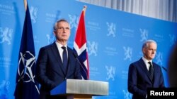 NATO Secretary General Jens Stoltenberg and Norway's Prime Minister Jonas Gahr Store meet in Oslo