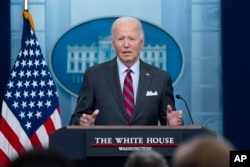 President Joe Biden speaks at the top of the daily briefing at the White House in Washington, Oct. 4, 2024.