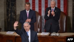 Премьер-министр Израиля Биньямин Нетаньяху во время выступления на совместном заседании Конгресса США 3 марта 2015 года в Вашингтоне.