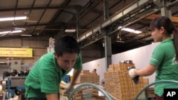 Vietnamese workers feed wire off a spool in a factory producing electronic cables in Hanoi, Vietnam. Most raw materials used in the factory come from China (AP Photo/Chris Brummitt)