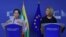 European Union foreign policy chief Federica Mogherini gives a news conference with Myanmar State Counsellor Aung San Suu Kyi in Brussels, Belgium May 2, 2017.