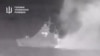 Ukrainian Defence Ministry footage shows what Ukrainian military intelligence said is Russian ship that was damaged by sea drones off Crimea