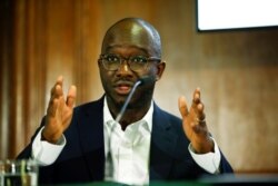 FILE - British politician Sam Gyimah speaks during a People's Vote press conference at the National Institute of Economic and Social Research in London, May 9, 2019.