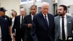 Sen. Orrin Hatch, R-Utah (2nd-R), and Senate Judiciary Committee Chuck Grassley, R-Iowa (C-Rear) arrive to view the FBI report on sexual misconduct allegations against Supreme Court nominee Brett Kavanaugh, on Capitol Hill, Oct. 4, 2018 in Washington. 