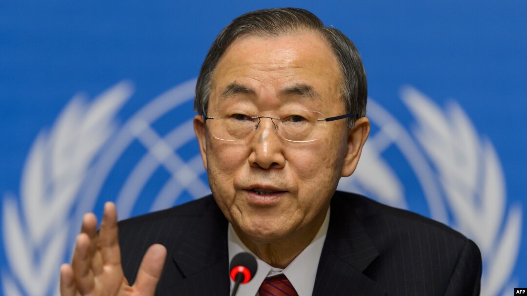 UN Secretary General Ban Ki-moon gives a press conference at the UN Human rights Council session on March 3, 2014 in Geneva.