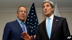 US Secretary of State John Kerry with Russian Foreign Minister Sergei Lavrov at the ASEAN summit in Bandar Seri Begawan, Brunei, July 2, 2013.