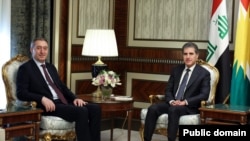 Serokê Herêma Kurdistanê Nêçîrvan Barzanî û Tuncer Bakirhan, Hevserokê Partîya Wekhevî û Demokrasîya Gelan (DEM Partî) 10.13,2026, Hewlêr.