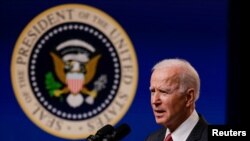 U.S. President Joe Biden delivers remarks on the political situation in Myanmar at the White House in Washington, Feb. 10, 2021. 