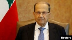 FILE - Lebanese President Michel Aoun is seen at the presidential palace in Baabda, Lebanon, Nov. 7, 2017. 