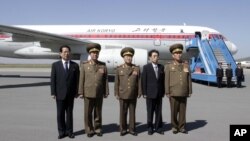 Choe Ryong Hae, dir. of the General Political Bureau of the Korean People's Army (KPA) (C). From left, Kim Hyong Jun, deputy minister Foreign Affairs, Ri Yong Gil, Col. Gen.of KPA, Kim Song Nam, vice dept. dir. of Central Committee of the Workers party of