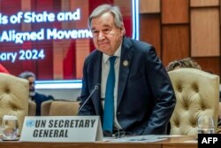 FILE - Secretary General of the United Nations Antonio Guterres attends the closing session of the 19th Summit of Heads of State and Government of the Non-Aligned Movement in Kampala on January 20, 2024.