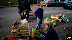 Un vendedor inspecciona su lechuga mientras la coloca en el mercado central de frutas y verduras en Buenos Aires, Argentina, el viernes 10 de mayo de 2024.