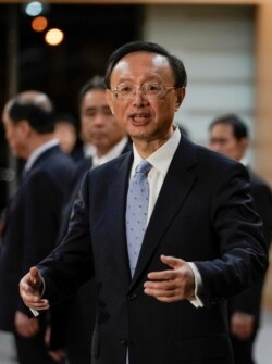 Yang Jiechi, Politburo member of the Communist Party of China, talks to the media in Tokyo, Japan, Feb. 28, 2020.