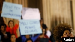 Demonstrators attend a protest against rape and violence against women in Rio de Janeiro, Brazil, May 27, 2016. 