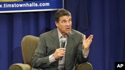 Texas Governor and Presidential hopeful Rick Perry, speaks to supporters during a town hall meeting at Horry-Georgetown Technical College in Conway, South Carolina, September 5, 2011.