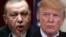 FILE - This combination photo shows Turkish President Recep Tayyip Erdogan, left, delivering a speech in Ankara, Jan. 26, 2018; and U.S. President Donald Trump in the East Room of the White House, July 30, 2018.
