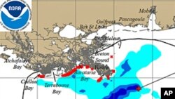 Predicted oil slick trajectory map, 19 May 2010