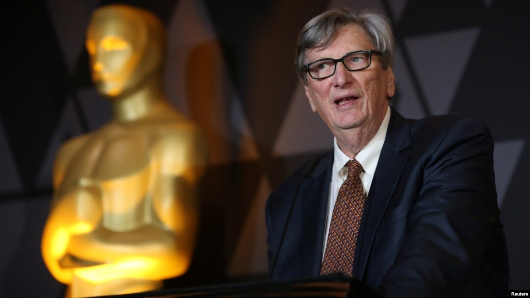 Presiden Motion Picture Academy John Bailey berbicara pada resepsi nominasi Film Berbahasa Asing di Beverly Hills, California, 2 Maret 2018.