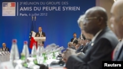 French President Francois Hollande addresses third meeting of the "Friends of Syria," Paris, July 6, 2012.